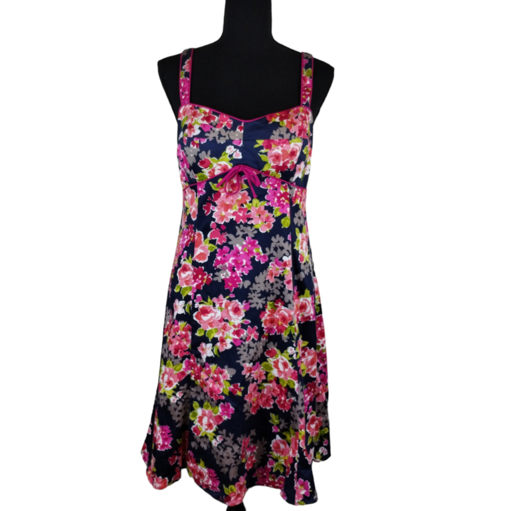 R & K Originals Midi Sundress, Navy and Pink Floral, Size 10